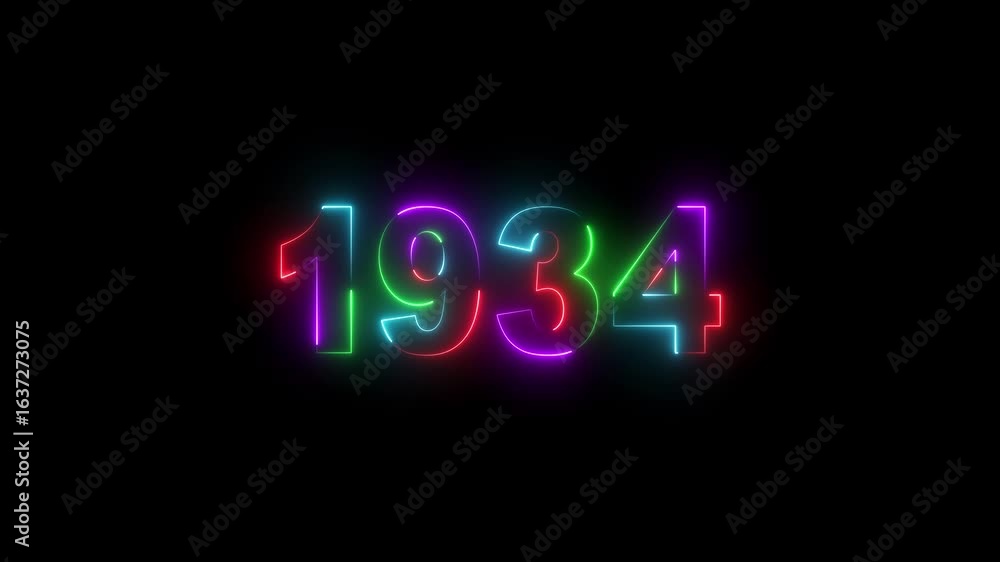 Poster neon 1934 text with screen effects of technological failures. concept of counting years. past year t