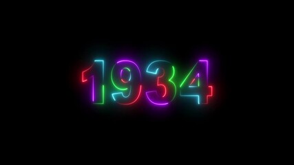 Neon 1934 text with screen effects of technological failures. Concept of counting years. Past year technology concept