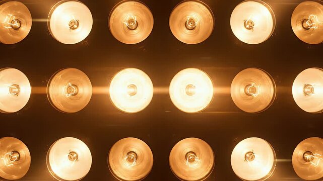 A wall of warm incandescent light bulbs flashing randomly This seamless looping animation is perfect for stage backgrounds concerts award shows and VJ performan