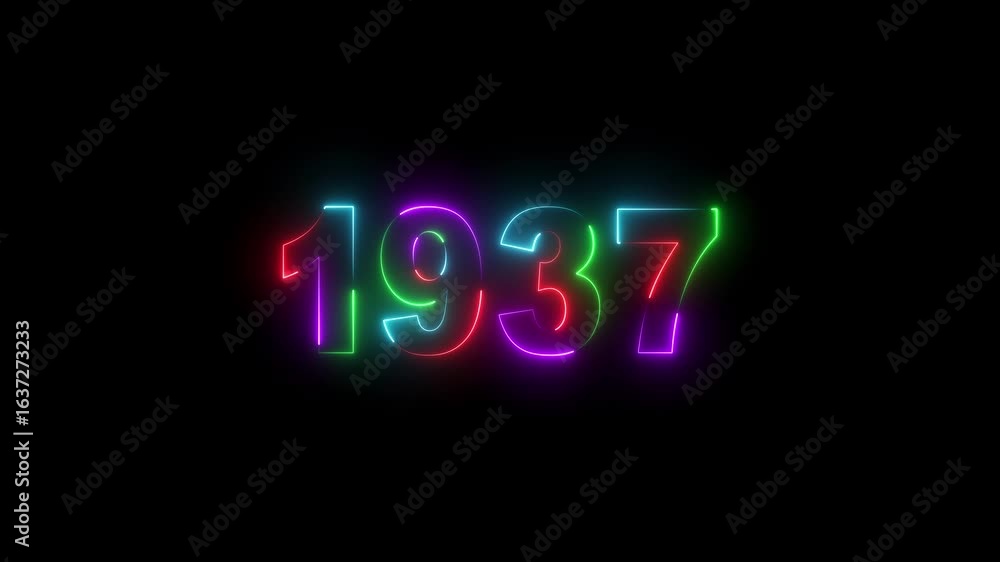 Poster neon 1937 text with screen effects of technological failures. concept of counting years. past year t