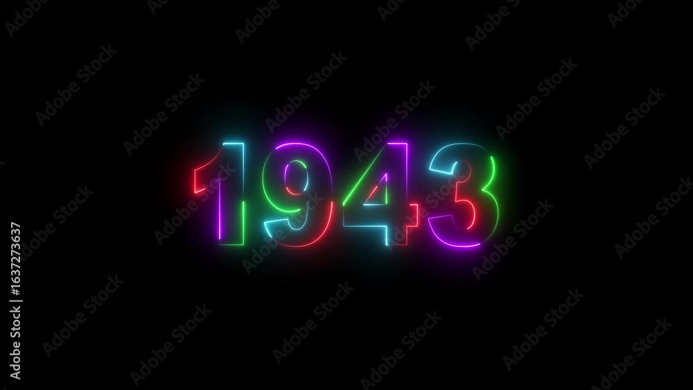 Aufkleber 1943 neon line text. abstract 1943 neon text animation ,for neon color glowing neon number text back