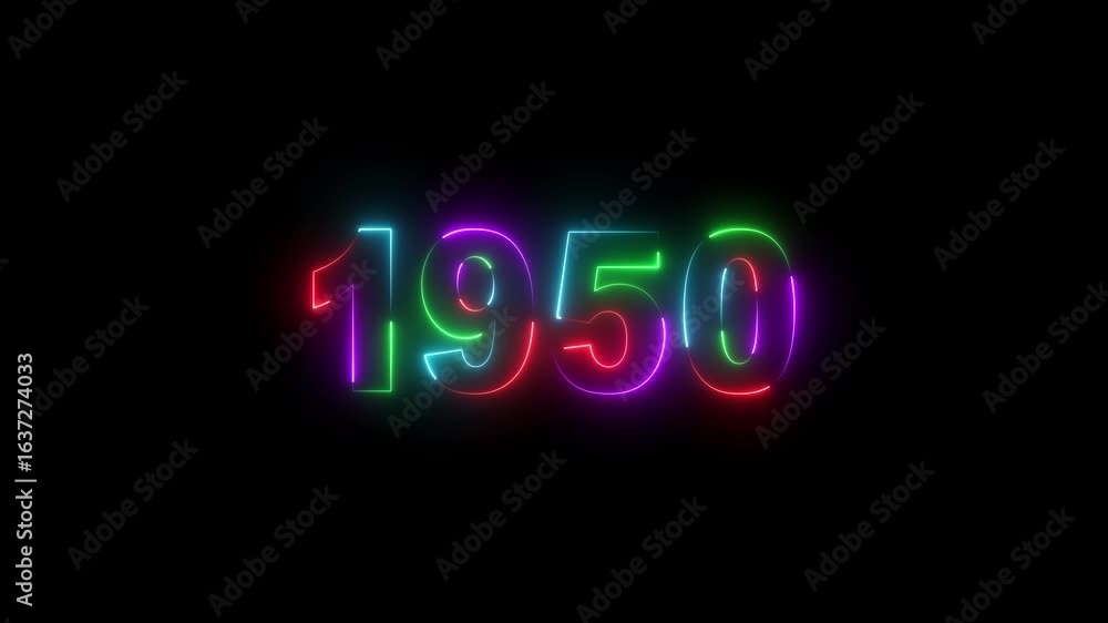 Poster 1950 neon line text. abstract 1950 neon text animation ,for neon color glowing neon number text back