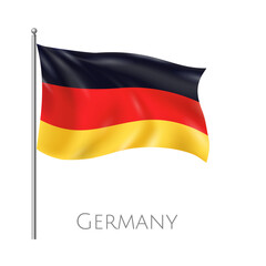 Waving national flag of Germany on a flagpole isolated on white