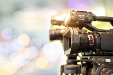 Video camera for make movie or journalist interview broadcasting reporter news or press conference...