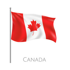 Waving Canadian flag with maple leaf on a flagpole illustration