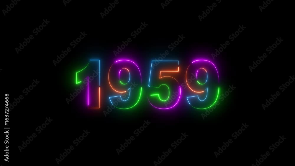 Poster 1959 neon line text. abstract 1959 neon text animation ,for neon color glowing neon number text back