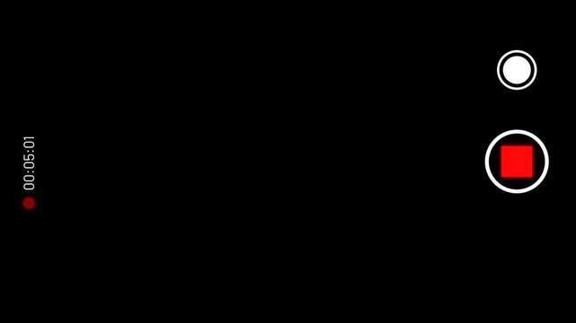 Smartphone camera screen during video shooting on a black background. Recording screen overlay with alpha channel. animation 4K Video
