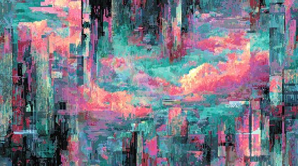 Abstract digital art, pixelated, fragmented, colorful