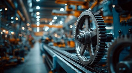 Fototapeta premium Industrial Gear Mechanism in Operation at Manufacturing Plant.