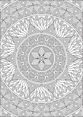 Fototapeta premium Hand Down Adult Mandala Coloring Page Design Color Therapy Anti Stress Indian Line Art Color Hobby Black And White
