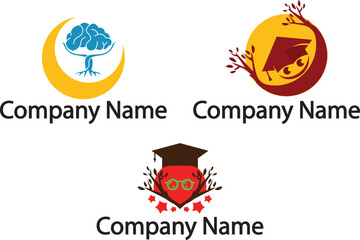 Education Knowledge Logo Design Vector Set Education Tree Logo