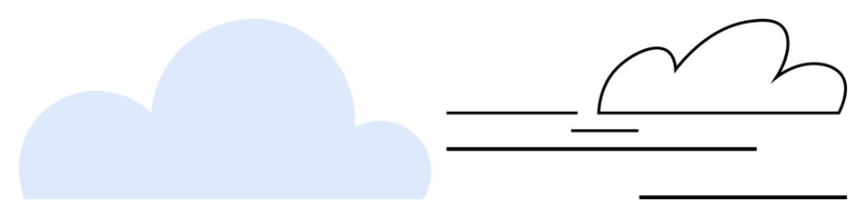 Blue filled cloud contrasts with outlined cloud and motion lines, symbolizing weather, growth, or data flow. Ideal for environment, speed, technology, progress, minimalism simplicity modern