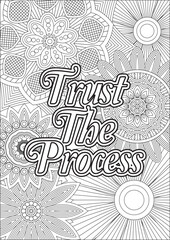 Motivational Inspirational Quote Coloring Page For Adult Stress Relief Black And White Line Art Hand Drawn Color Therapy