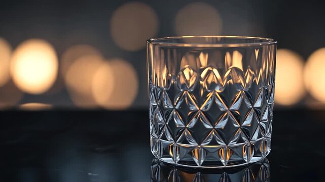 Ornate glass tumbler, warm bokeh