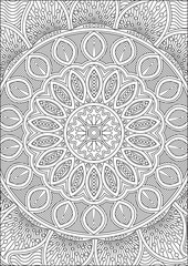 Mandala Coloring Page For Stress Relief Adult Color Therapy Line Art Zentangle Indian Hand Down Black And White Vector