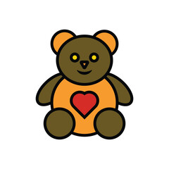 adorable cartoon teddy bear with heart symbol in orange and brown tones, perfect for children's designs and greeting cards on white background.eps