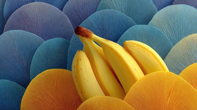 Yellow Bananas on Blue and Orange Abstract Background
