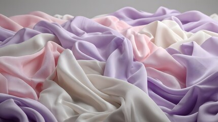 Soft, pastel-colored fabrics draped in folds.