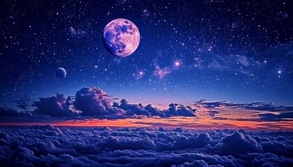 Fototapeta premium The enchanting beauty of a celestial night filled with stars and moons.