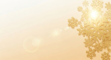 Golden snowflakes on a light background, winter holiday season, festive mood