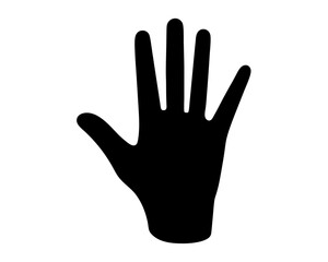 A black silhouette of a hand with five fingers outstretched against white backdrop