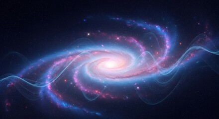 Spiral galaxy with cosmic dust and glowing light trails in deep space, a celestial nebula formation for science and astronomy projects