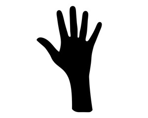 Black silhouette of hand showing five fingers on white background for art projects