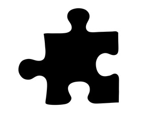 A solitary black jigsaw puzzle piece against a stark white backdrop illustration