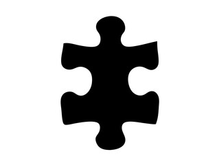 Simple black jigsaw puzzle piece isolated on white background illustration.