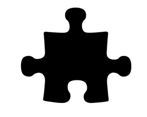 Black silhouette of a single puzzle piece on a white background