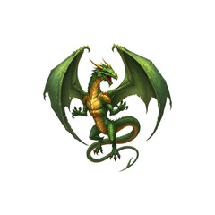 Fototapeta premium Fierce Green Dragon Illustration with Spread Wings – Mythical Fantasy Creature Artwork