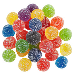 Colorful, textured, round candies.  A cluster of various-colored, spherical candies.  Each candy has a slightly textured, embossed pattern, and is covered in a fine, sugary coating