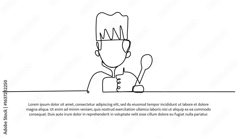 Poster one line of male chef. abstract minimal continuous line.