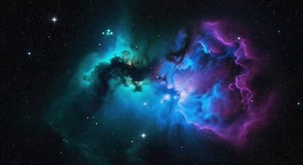 Colorful nebula with stars in deep space, cosmic cloud with blue, purple