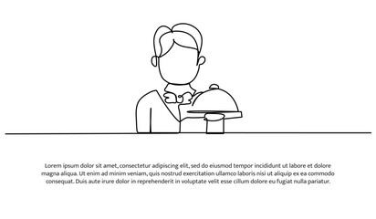 One line of male waiter. Abstract minimal continuous line.