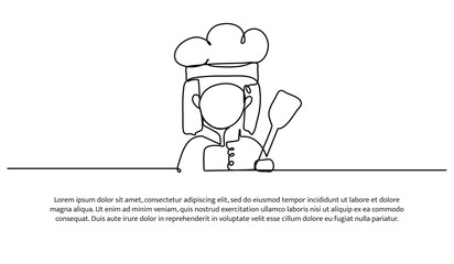 One line of woman chef. Abstract minimal continuous line.