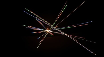 Light Streaks Radiating from a Central Point on Black, Representing Energy, Connection
