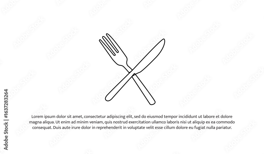 Poster one line of knife and fork. abstract minimal continuous line.