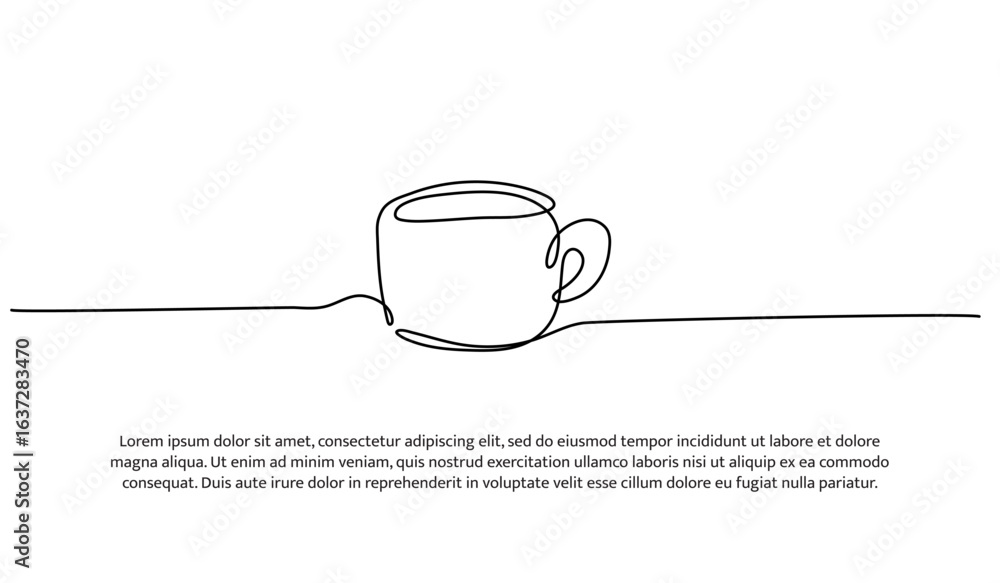 Poster one line of drink in cup. abstract minimal continuous line.