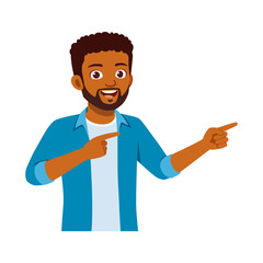 Cheerful African American man pointing fingers sideways with a happy expression illustration