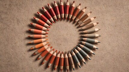 Flat lay of sharpened pencils forming circle on kraft paper background