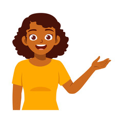 Happy African American Woman Presenting with Open Palm in Yellow Shirt Illustration