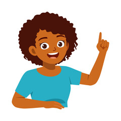 Smiling African American Woman Pointing Upwards with Positive Expression in Cartoon Style