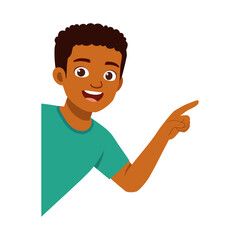 Smiling African Boy Pointing to Something Isolated Over White Background