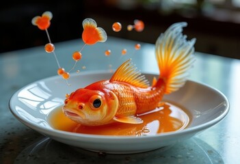 Plate packed goldfish delicacies on a plate