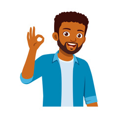 African American Man Smiling and Making an Okay Sign with Hand Gesture Cartoon