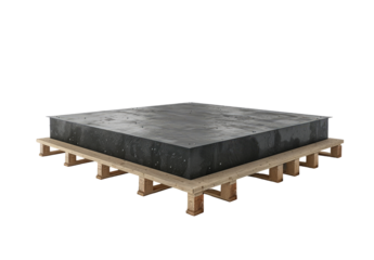 Large, dark gray slab rests on wooden pallet