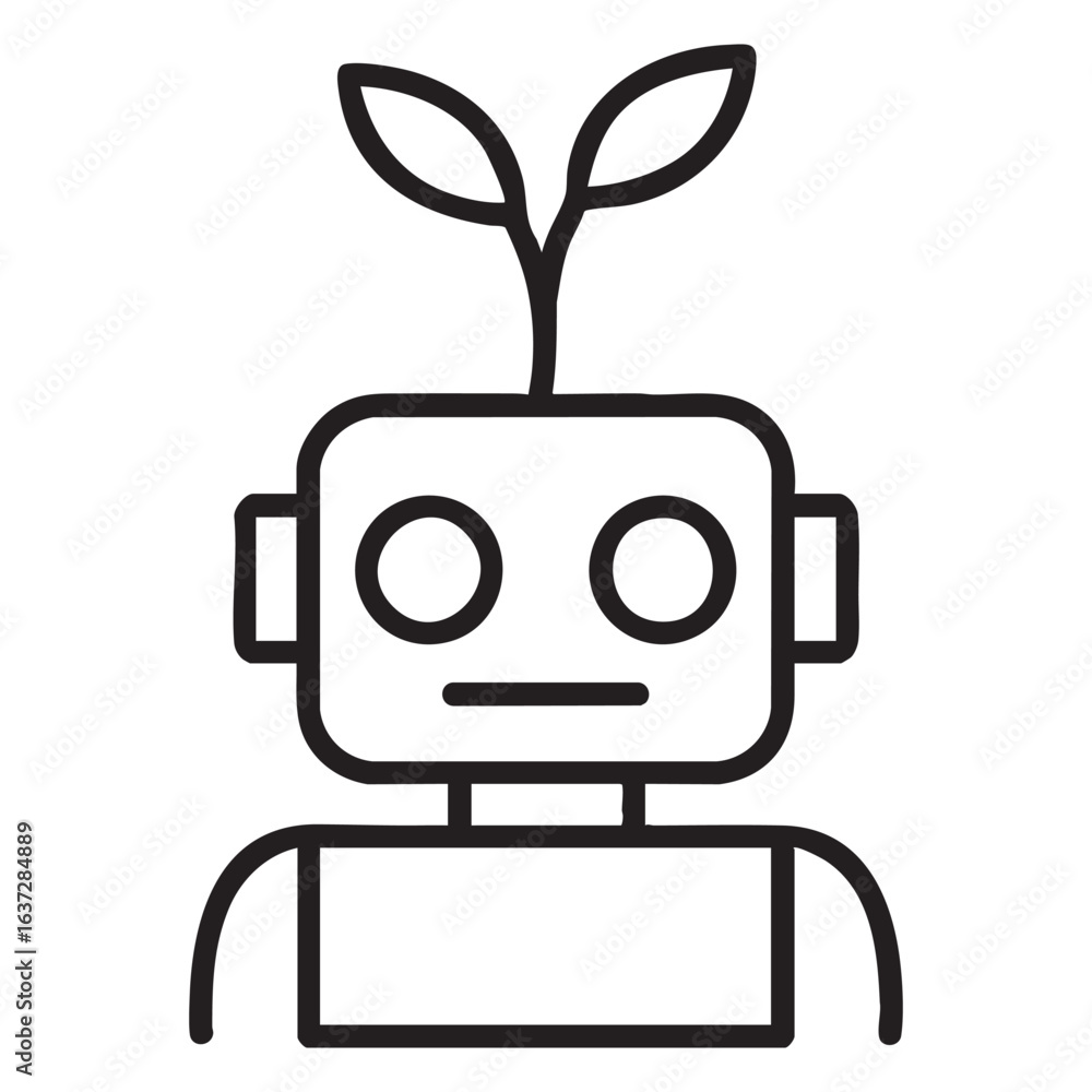 Poster eco-bot: a futuristic icon combining robotics and nature, symbolizing sustainable technology and the