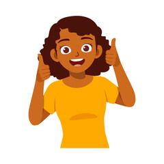 Happy african american woman in yellow shirt giving thumbs up with smiling face.