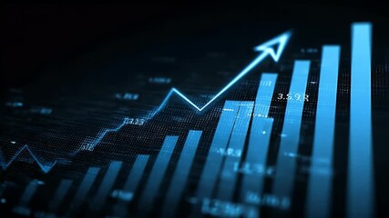 
A blue stock market graph with an arrow pointing upwards, indicating growth and progress in the financial industry. - Powered by Adobe